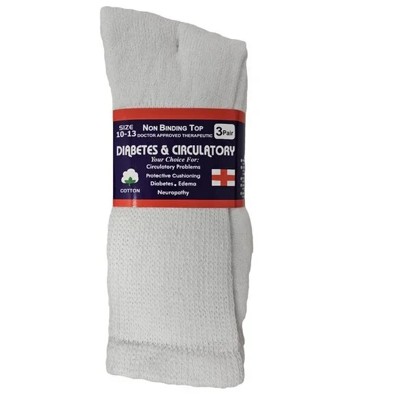 Bundle of 3 pairs of diabetic socks, White, Size 10-13