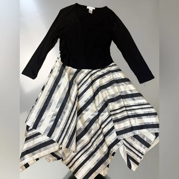 Zelda Black White Asymmetrical Dress XL Handkerchief Hem NWT Boutique Chic
