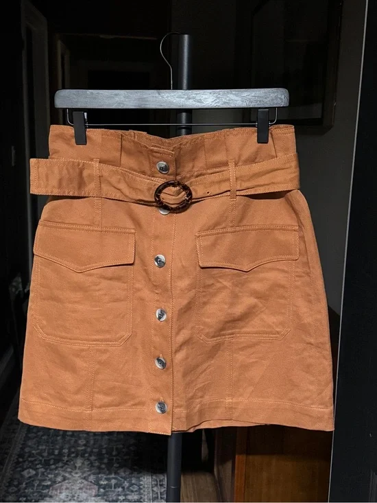 {Banana Republic} Rust Brown Paperbag Waist Button Down Linen Blend Skirt WSK36