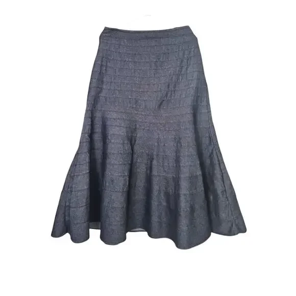 Denim Maxi Skirt Sz 8 Med Dark Fit & Flare Classic Preppy Cowgirl Country