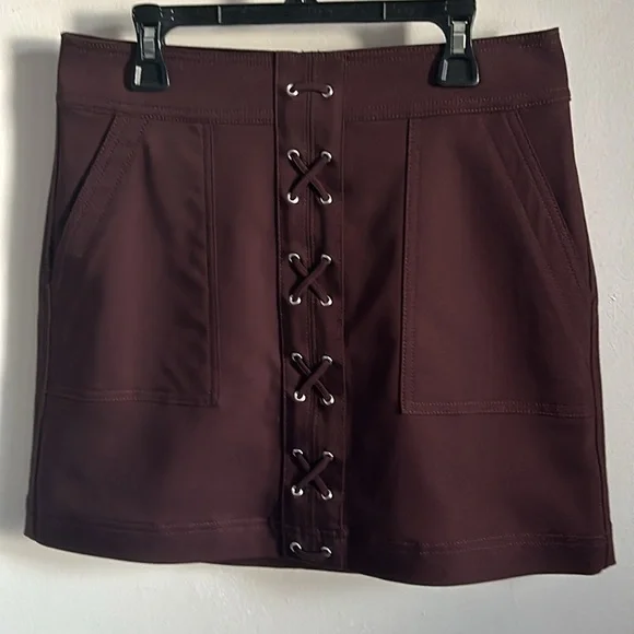 New EXPRESS Retro 70s Faux Lace Up Mini Skirt