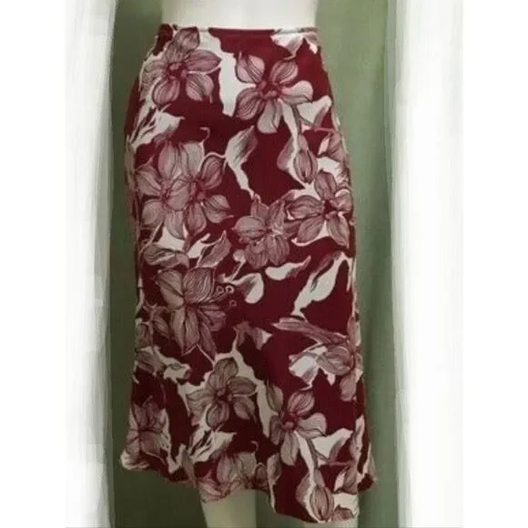 Kate Hill 14P A-Line Skirt - Wine, White Floral Silk