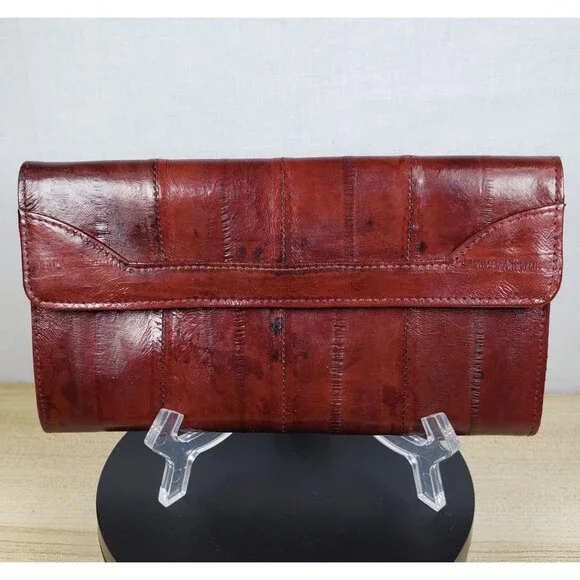 Vintage Eel Skin Burgundy  Wallet Check Book Cover Snap 7