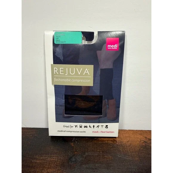 Rejuva medi Black Compression‎ Socks 20-30 mmHg Sz M KPAT2BL2 NEW