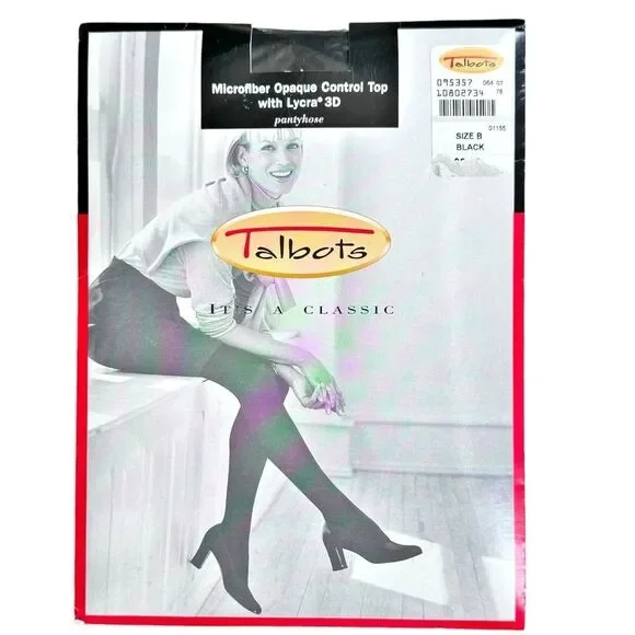 Talbots Opaque Control Top with Lycra 3D Black Tights Pantyhose. Size B. NEW.