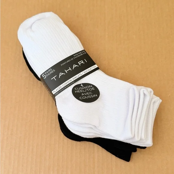 Tahari Cushioned Sole Anklet Socks 5 Pairs Women’s Size 5-10 White/Black