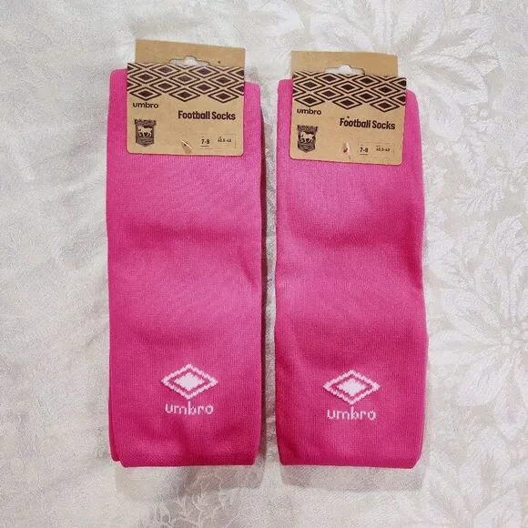 NEW 2 Pairs of Umbro Bright Pink Football Socks 8-10 Unisex Over Calf