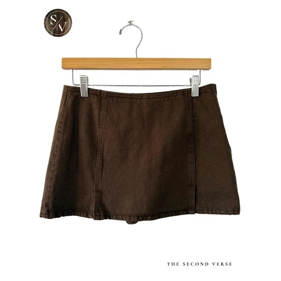 Womens Denim Mini Skort Dark Brown Y2K Minimalist 29