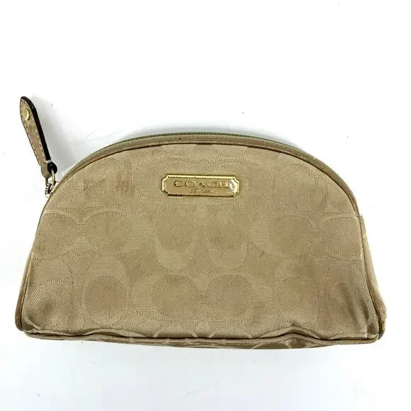 Coach Estee Lauder Gold‎ Jacquard Semi Circle Zip Make up Bag