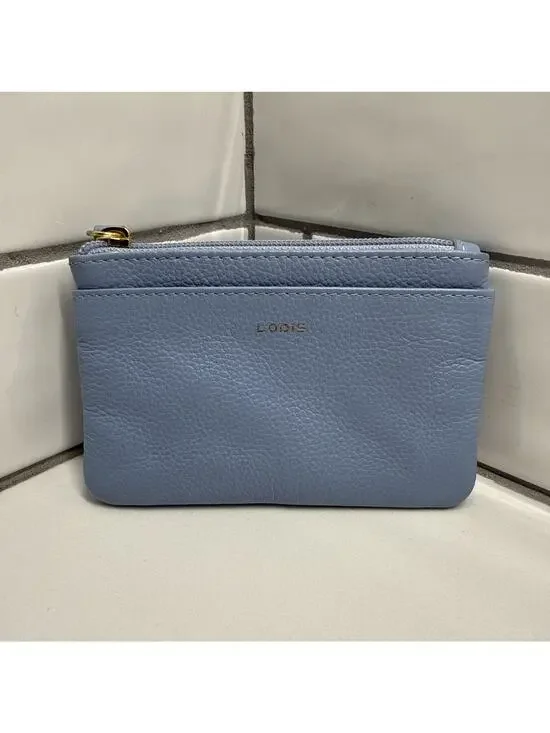 Lodis Women's Blue Leather Coin Change Purse Zipper Closure Wallet
