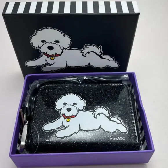 Marc Tetro Bichon Frise Black Zip Wallet, New in Box