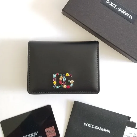 Dolce & Gabbana Multicolor Stone DG Bi-Fold Leather Wallet Black
