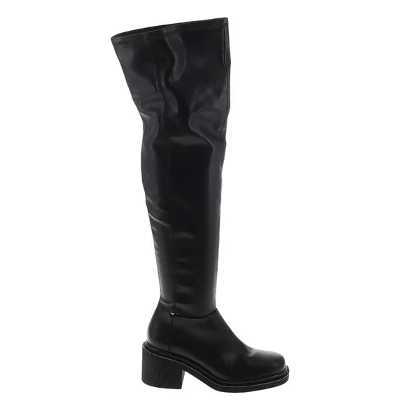 NWT Franco Sarto Kelly OTK Boot 6 Black Stretch Block Heel Rocker Street Edge