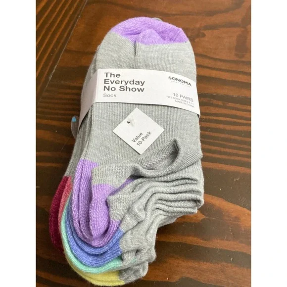 Sonoma The Everyday No Show 10 pack Gray NWT‎ Sock Size 9-11 Women