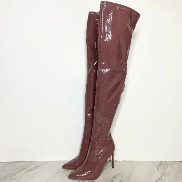 Steve Madden Viktory Pink Patent Faux Leather Over The Knee Boot 7 1/2
