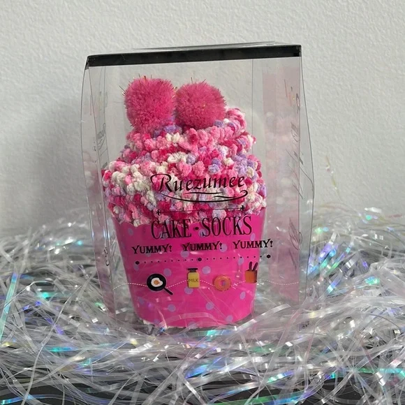 Birthday Cupcake Socks with Pom Poms in Box