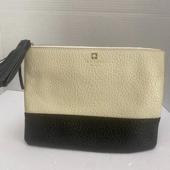 Kate Spade Gia Black and Cream Clutch Bag with Tassel