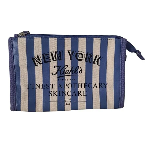 kiehls cosmetic pouch striped blue