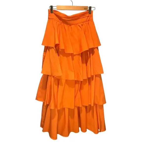 Mika & Gala Lilywhyt NWT Bright Orange Tiered Ruffle Maxi Skirt - size Medium