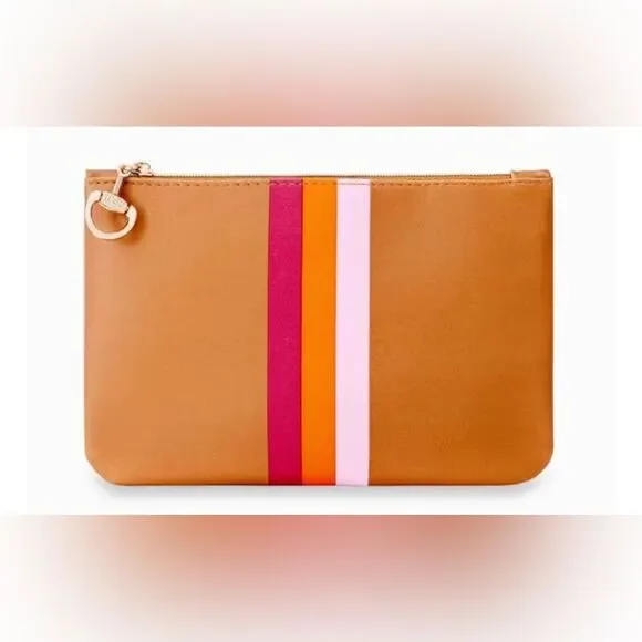 Ipsy Stylish Tan Clutch with Multicolor Stripes New