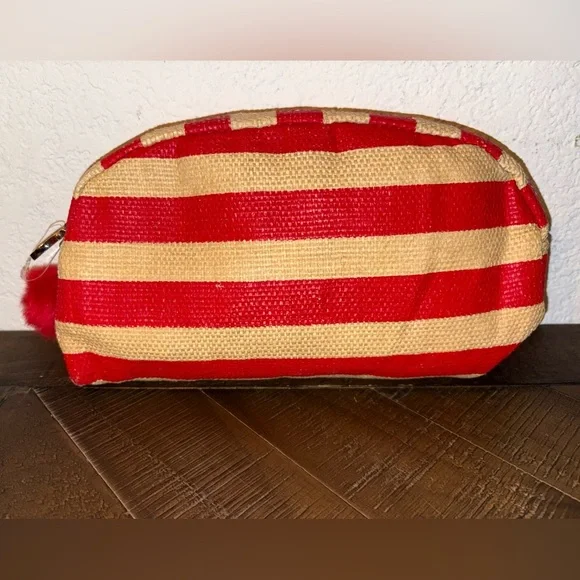 EWC Red and Tan Striped Cosmetic Bag
