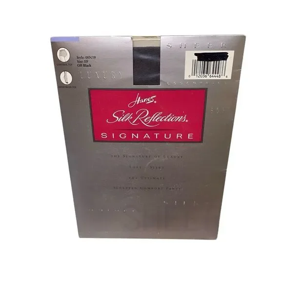 Hanes Silk Reflections Signature Pantyhose Off Black EF Control Top Reinforced
