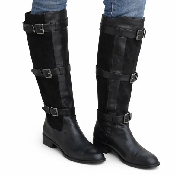 Vero Cuoio Black Moto Below the Knee Boots