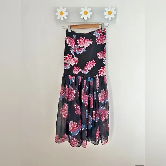 Free People Black Floral Sheer Mesh Drop Waist Maxi Skirt Boho Cottagecore NEW