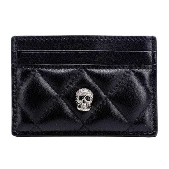 Alexander McQueen Quilted Leather Skull Card Holder Black