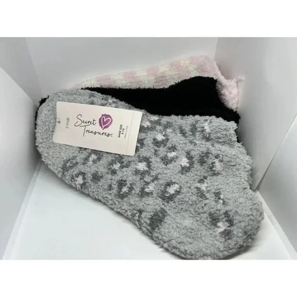 Secret Treasures Women's Leopard Low Cut Cozy Socks, 3 Pair Shoe Size‎ 4-10​​​