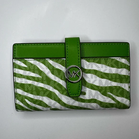Michael Kors Wallet Greenwich Medium Signature Jungle Green Zebra Print