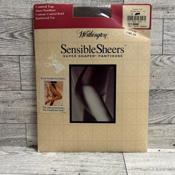 Vintage Worthington Sensible Sheers PANTYHOSE Queen‎ Tall Smoke Grey Control Top