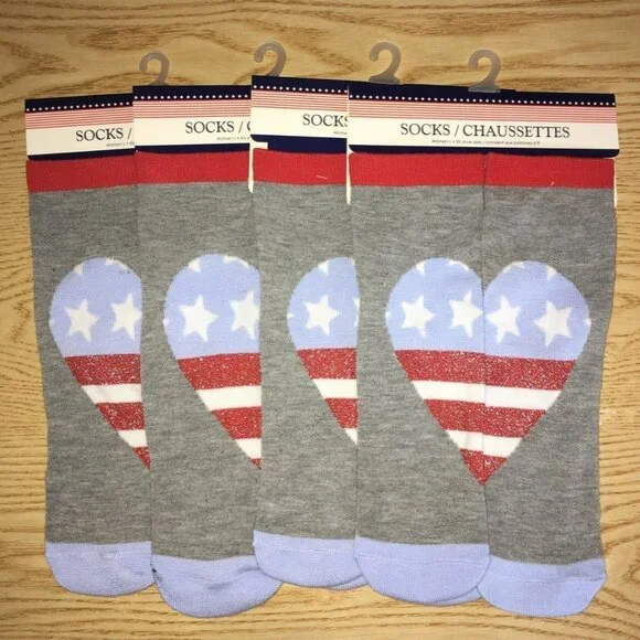 Free with Bundle New 1Pair of Womens Patriotic Ankle Socks Shoe Size 5-9