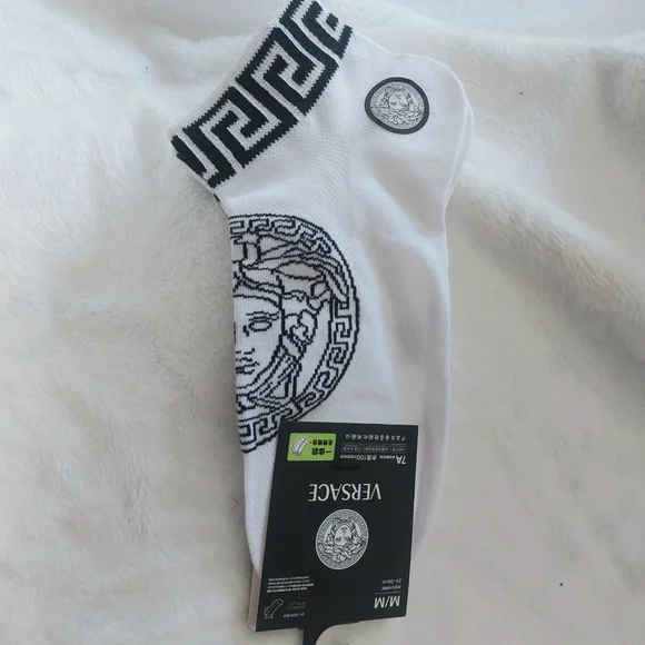 Elegant White ankle socks with Black detail. Women size 7-9.5