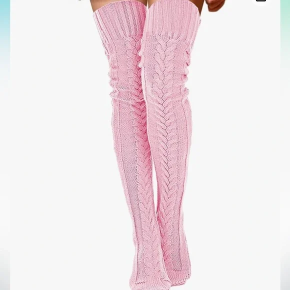 Baby pink cable knit thigh high knee socks Lolita kawaii cosplay doll lingerie