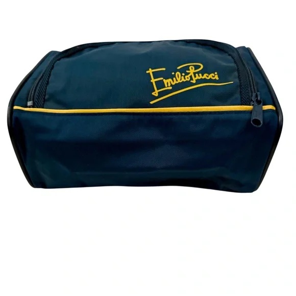 Vintage Emilio Pucci 1970's‎ Nylon Cosmetic Toiletry Travel Bag Blue Yellow