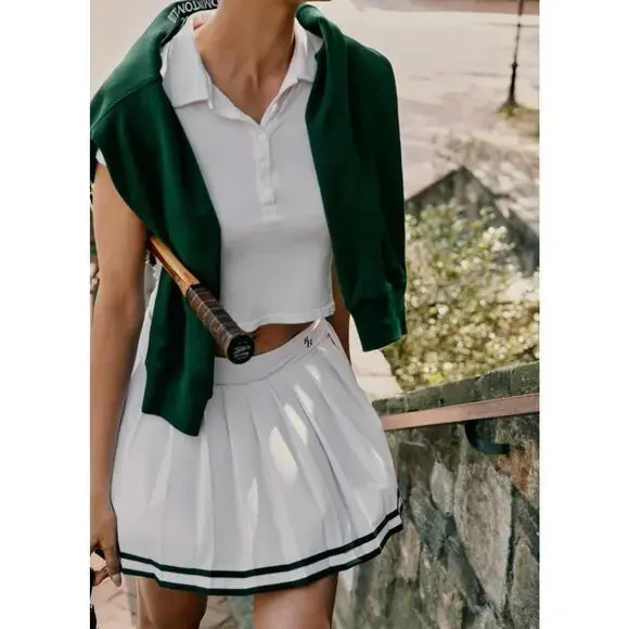 Recreational Habits Natasha Pleated Tennis Skirt White Green Large