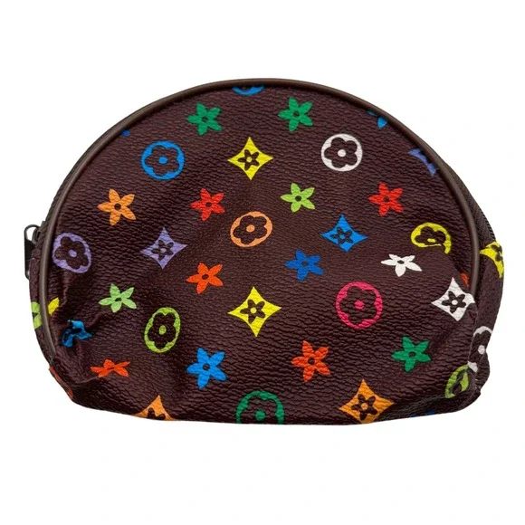 Multicolor‎ Monogram Coin Purse Pouch Cosmetic Bag Brown Zipper