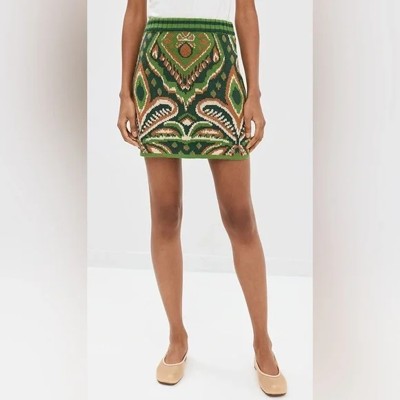Farm Rio Green Brown knit size XL NWT pineapple ikat sweater mini skirt