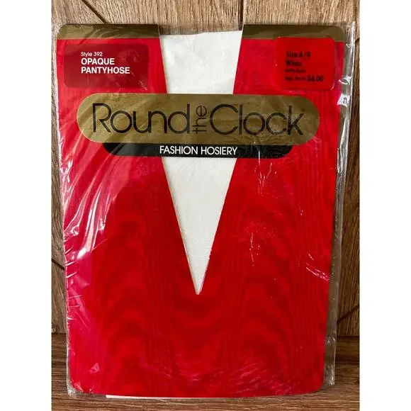 NOS Vintage‎ Round the Clock 100% Nylon Pantyhose in Opaque White Sz A/B