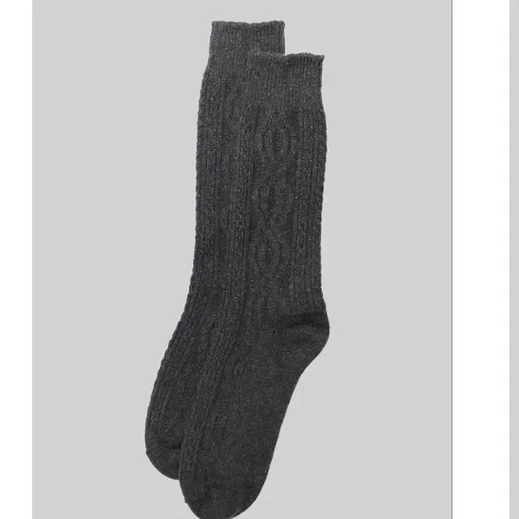 American Trench Wool and Silk Cable Knit Sock, Charcoal, size 6-10, NWT