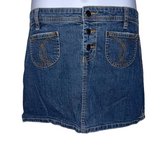 Old Navy Mini Skirt Womens 8 Near Vintage 2004 Button Fly Pockets Embroidered