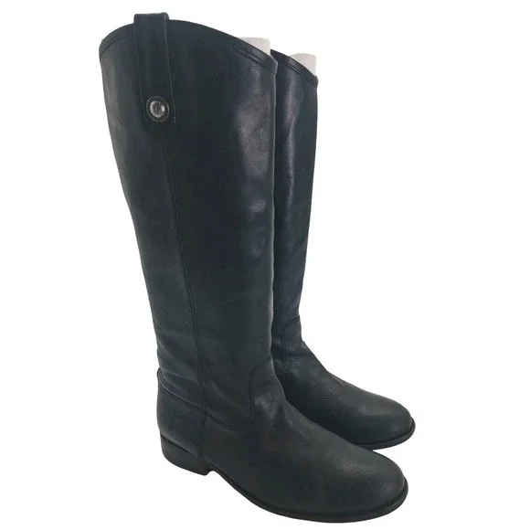 Frye Boots Womens Size 8 B Black Leather Tall Riding Pull On Knee High 77167