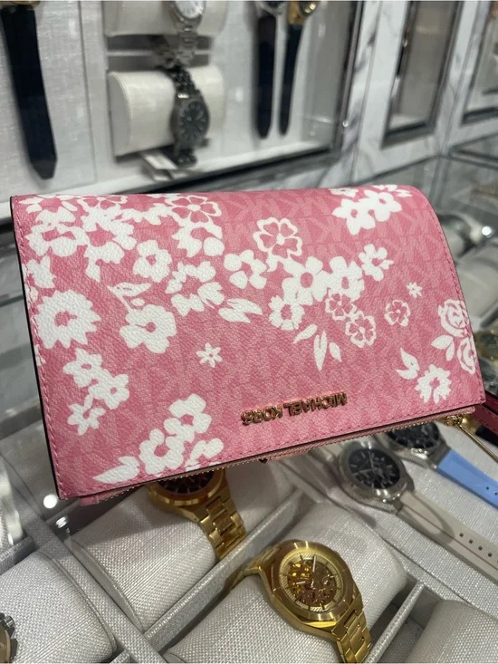 MICHAEL KORS Jet Set Travel Lg Double Zip Printed Signature Logo Wristlet Wallet