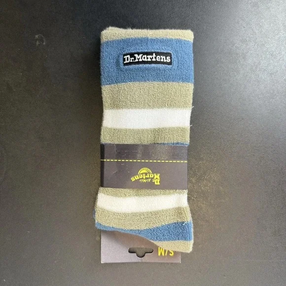 New DR MARTENS  Genuine S/M Terry Stripe Sock Ultimate Grey/Steel Blue‎ Organic