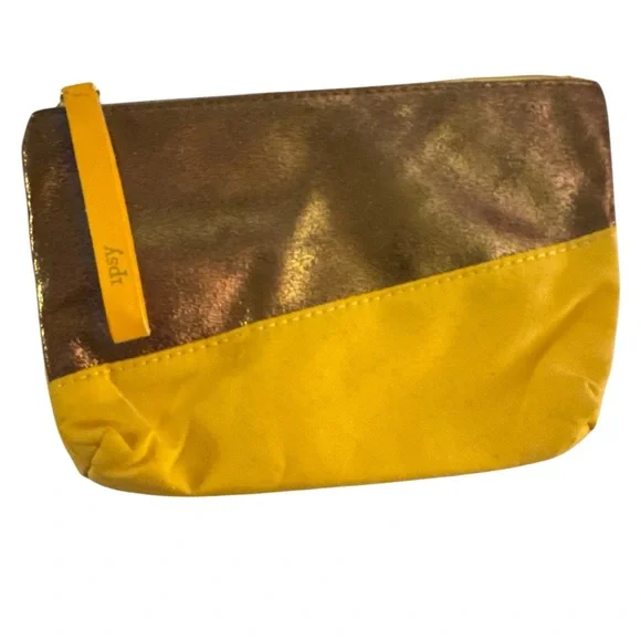 Ipsy Glam Bag Yellow and Copper Brown Metalic Women's Bag Makeup Pouch‎