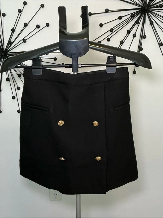 H&M Black Gold Button Mini Skirt Size 4