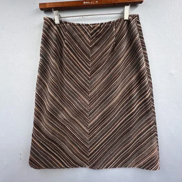 VTG Nine West Corduroy Skirt 8 Striped A-line Midi Brown boho Academia Hipster