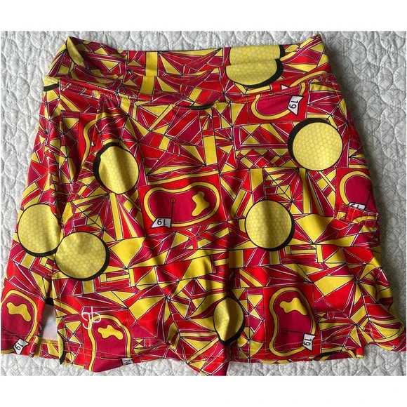 Golf Bella Angle Shot Straight Skort Red Yellow Size Small