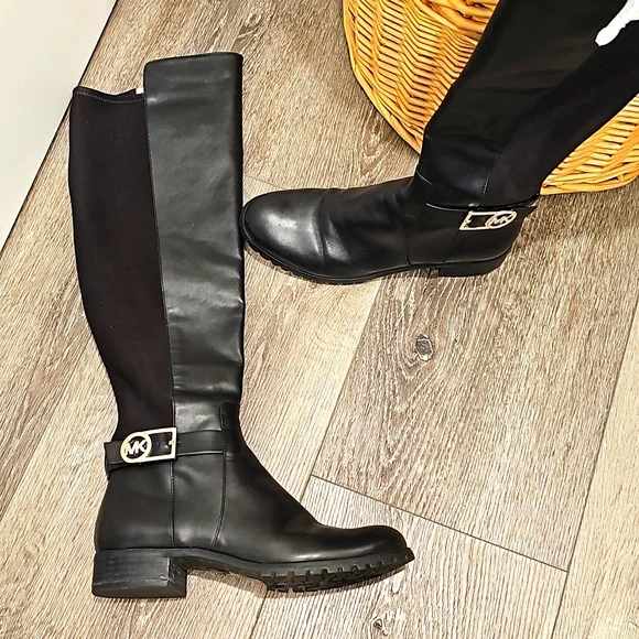 MICHAEL KORS tall riding boots black leather flats